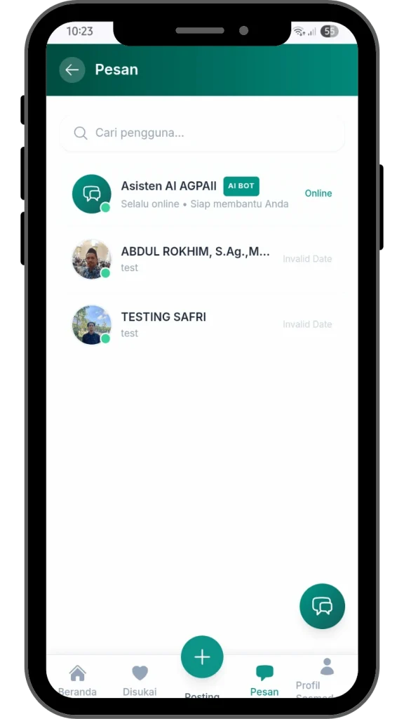 fitur chat antar anggota aplikasi KTA digital