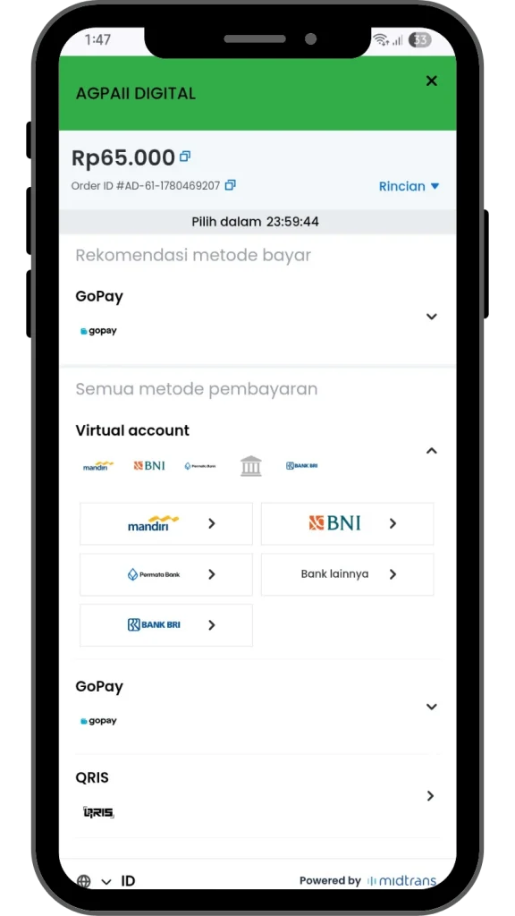 fitur payment gateaway aplikasi KTA digital
