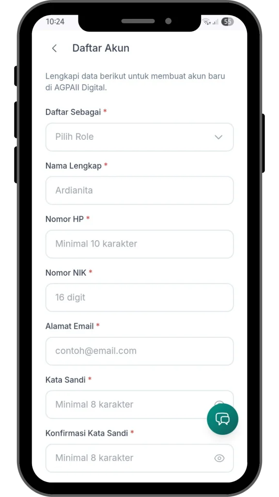 fitur register aplikasi KTA Digital