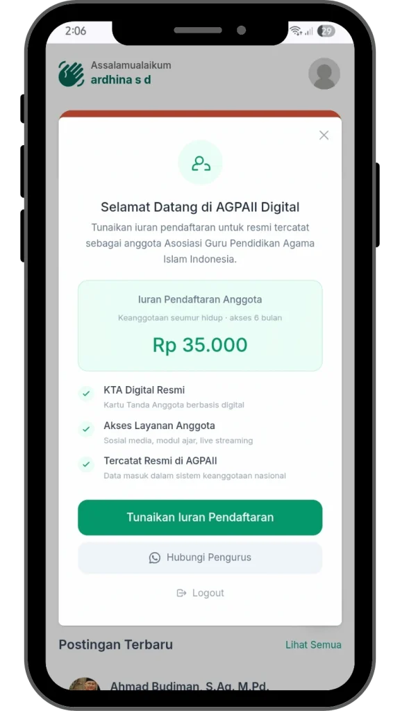 fitur pengingat otomatis aplikasi KTA digital